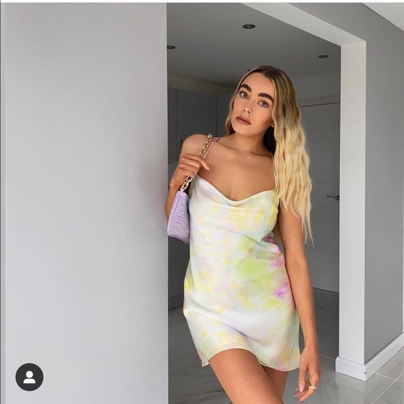 Zara Printed Satin Tie Dye Mini Dress Slip - Picture 14 of 16